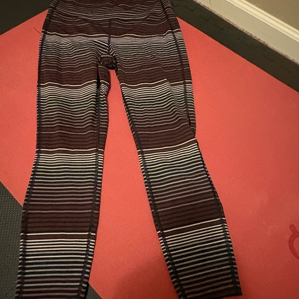 Athleta Black and Brown Striped Leggings